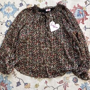 Buddy Love Women's Floral Multicolor Top Blouse Peasant Boho - Medium
